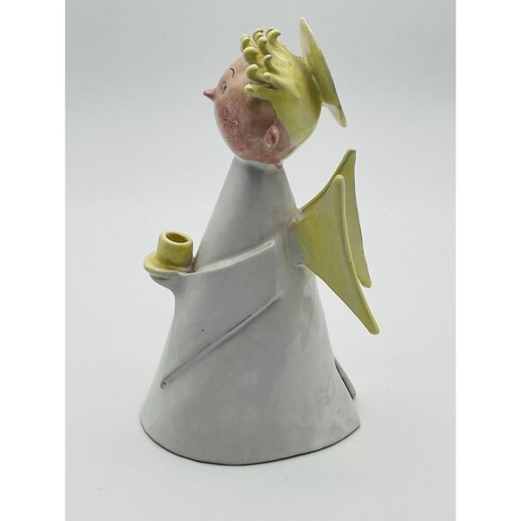 Vtg Clay Art Pottery Angel Figurine Candle Holder Made in Italy Blonde - Picture 2 of 8